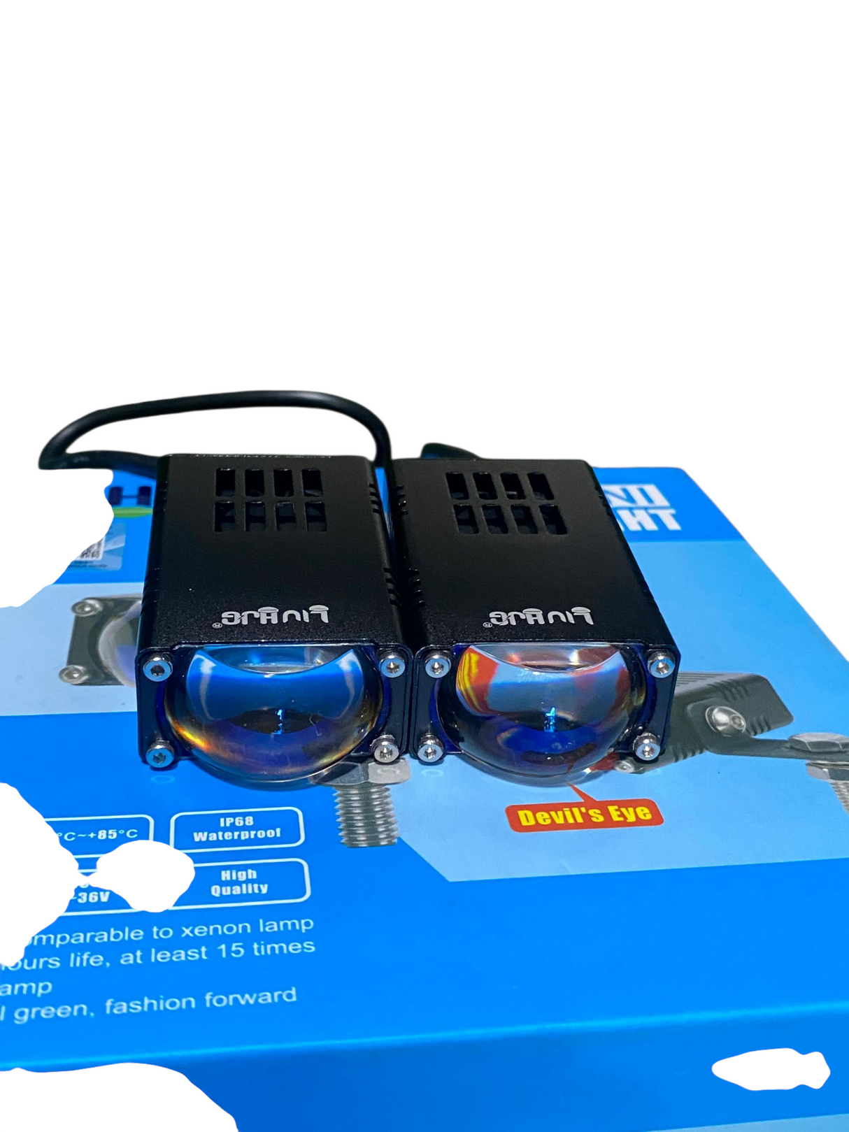 HJG Waymaker Fog Light Dual Colour Fog Light Mini Drive Yellow White & Red Devil Eye Slim Drive Light Version 4 With Red Devil Eye And Wiring With Canbus Universal For All Cars and Motorcycles (2Pcs) HJG