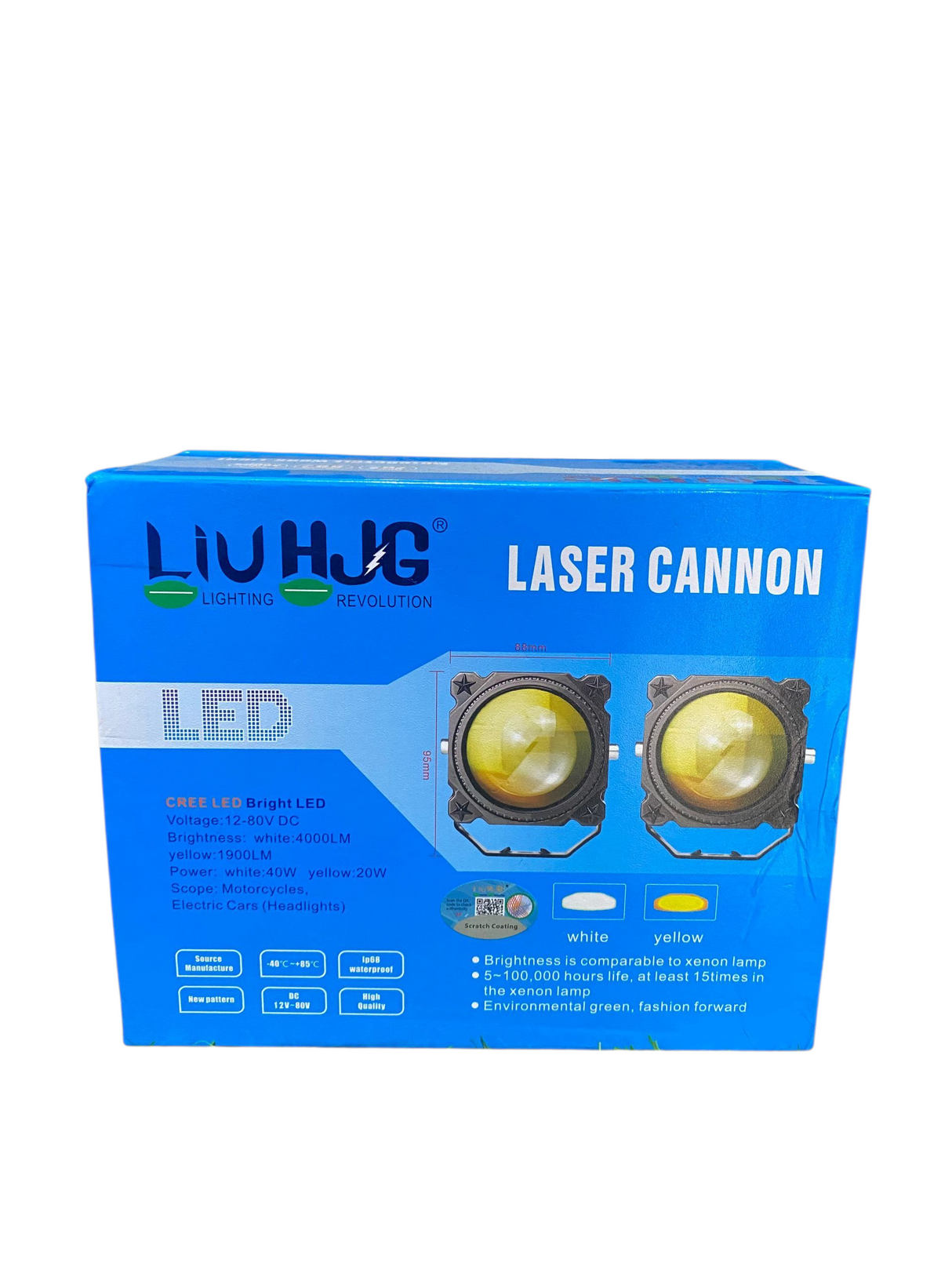 HJG Laser Cannon Foglight 500 Meters Laser Focus Projector Fog Projector Lens with 300 Meters Low Beam 500 Meters High Beam 80W Foglight Ultra Wide Dual Intensity LED Fog Lights White/Yellow Universal For All Cars & Bikes LIU HJG Laser Cannon Foglight 2pc