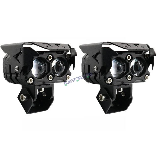 HJG Double Lens Future Eyes 2 Lens Dual Tone Fog Light with Smart LED 12-80W with Universal Fit for All Cars and Bikes (Hjg Original) - Yellow/ White